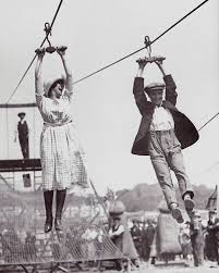 1920s couple going down zipline