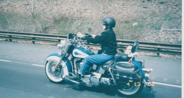 Judy Fiduccia on her Harley Softail Custom Classic