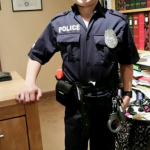 8 y-o Ryan finds old police uniform